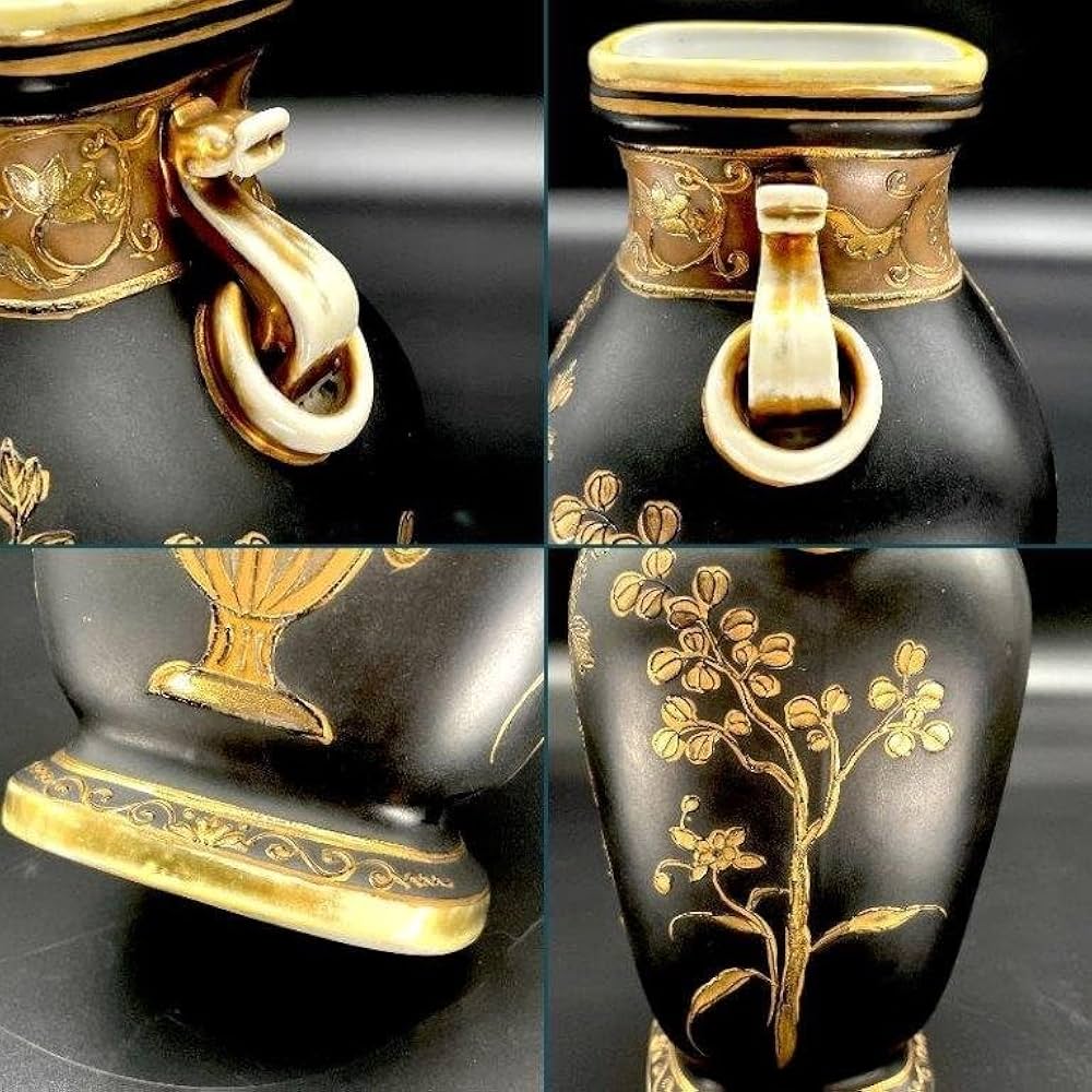 Amazon.co.jp: オールドノリタケ 黒金彩薔薇文花瓶 金彩 盛上